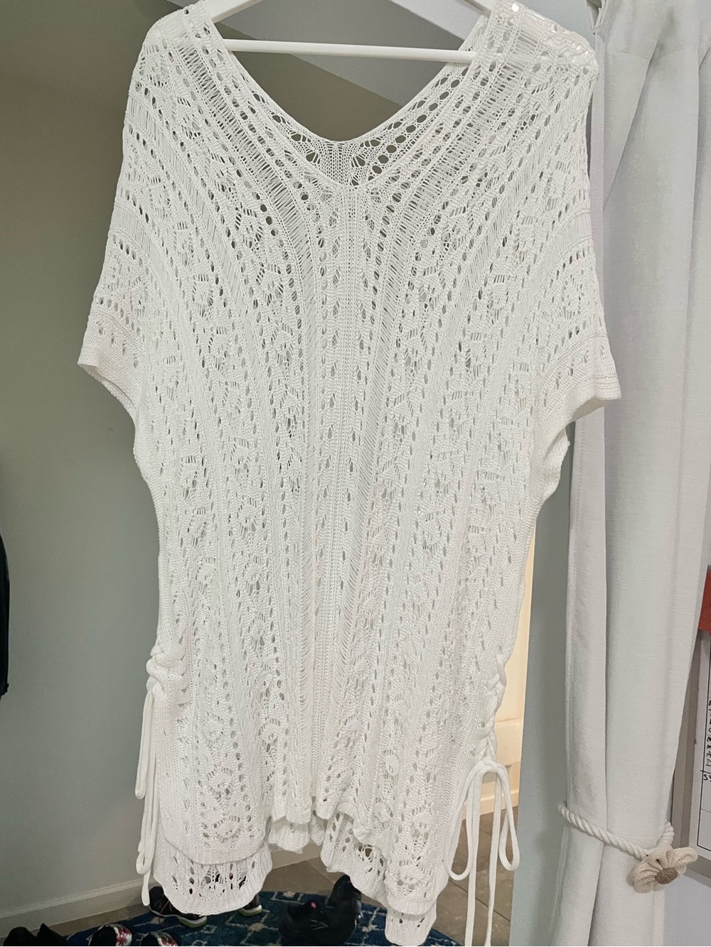 Women’s White Crochet Swim Cover-Up Tunic- One Size